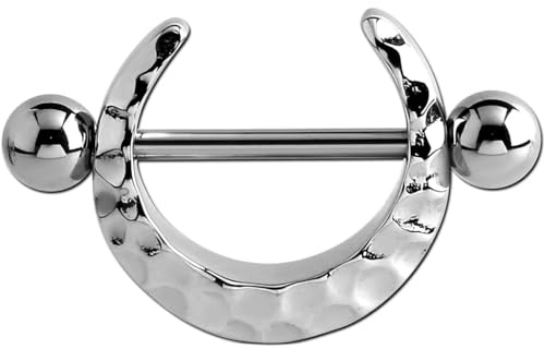 viva-adorno Nippelpiercing Brustpiercing Brustwarzenpiercing Schild Ring gehämmert Barbell Piercing Z577