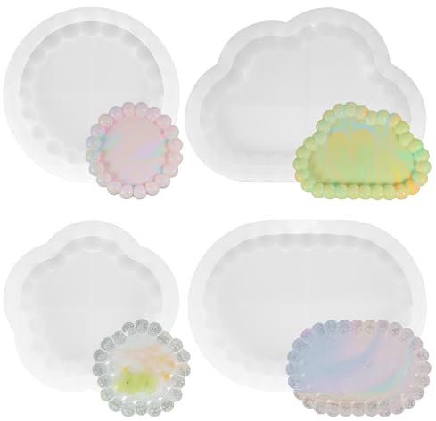 4 Stück Silikonformen Gießformen Tablett, Silikonform Tablett 4 Verschiedene Untersetzer Epoxidharz Formen für Untersetzer Schmuckteller Teetablett DIY Deko