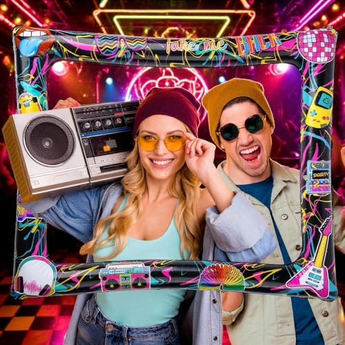 AIBAOBAO Aufblasbarer Fotorahmen Foto Requisiten, 80er 90er Jahre Photo Booth Requisiten, Geburtstag Aufblasbarer Fotorahmen, Party Selfie Rahmen Accessoires für Partys Jubiläen, 75 * 65cm