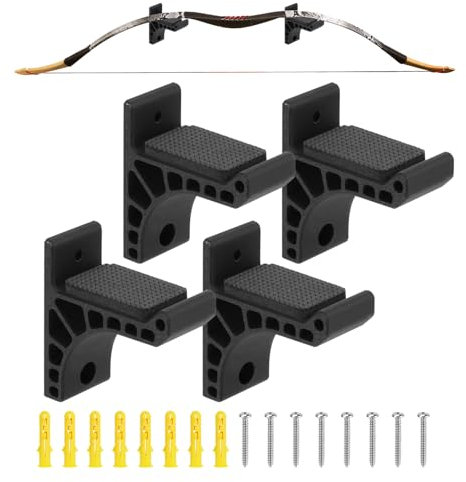 QWORK Bogenschießen Bogen Wandhalterung Lagerregal - Universal Bogenhalter Ständer für Recurve, Compound und Longbows - 2 Paar ABS Material, schützendes Schwamm-Pad, fest & langlebig - Schwarz