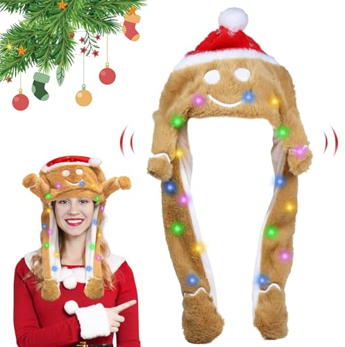 Weihnachtsmütze, Mütze mit Ohren, Weihnachtsmann Mützen, Nikolausmütze Plüsch, Mütze mit LED Lustiger Hut Kappe mit Beweglichen Ohren Kopfbedeckung,Wackelohr Mütze für Weihnachts Party Geburtstage