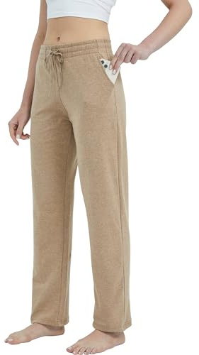 WILLIT Pantalones de chándal para mujer, de algodón, pantalones largos para el tiempo libre, pantalones de deporte, yoga, pierna recta, deporte, lounge, pantalones de chándal con cordón con bolsillos