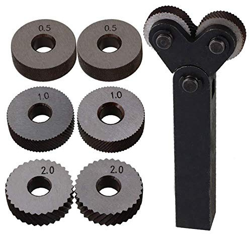 Mecerypt 7 Pcs Double Wheel Knurling Tool Set 0.5mm 1mm 2mm Linear Wheel Set Steel Lathe Set Wheel Knurling Tool