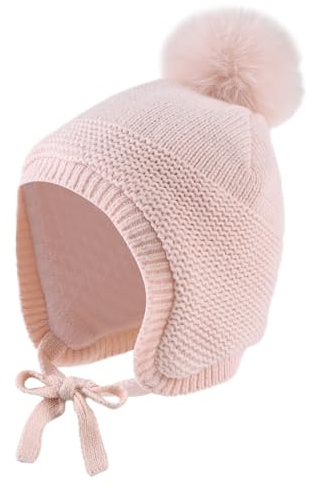 XIAOHAWANG Baby vintermössa med öron varm babymössa baby flicka pojkar vinter baby mössa handskar öronlappar mössa med fleece, Rosa hatt, 2-5 År