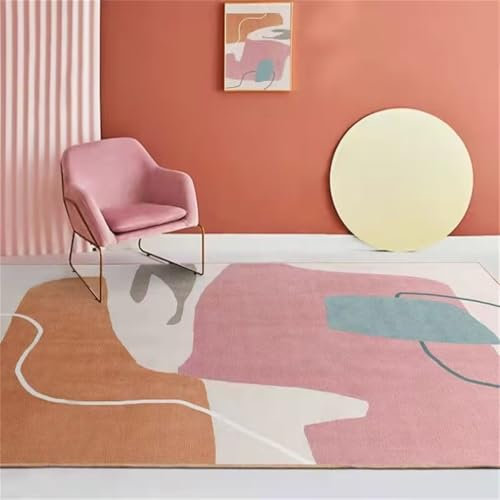 RUGMRZ Teppich Kinderzimmer Waschbar 300x400CM Teppich zuschneidbar Outdoor Teppiche orange rosa grau modernes minimalistisches Design bequemer Wohnzimmerteppich