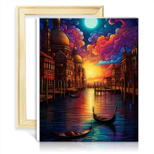 LiHEQING Malen nach Zahlen auf Leinwand, Venedig, Italien, für Anfänger und Kinder, Acryl-Ölgemälde, Malen nach Zahlen, Wanddekoration, Geschenke, ohne Rahmen (30 x 40 cm)