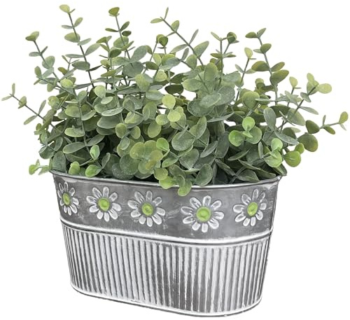Artificial Eucalyptus Plant in Rectangular Metal Pot with Green Flower Decoration - Stylish Farmhouse Table Centerpiece for Home and Office
