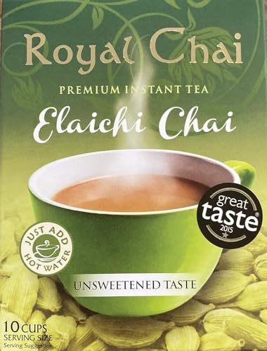 Lily's Indian Royal Chai Premium Instant Tea Variety Pack, Masala, Karak, Kashmiri Pink, Matcha, Ginger, Turmeric Chai, Unsweetened, 10 Cups per Box (Elachi Chai Uns)