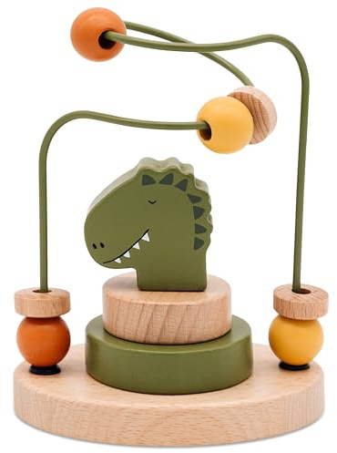 wunderwunsch Trixie Motorikschleife als Baby Geschenk, Geschenke zur Geburt, Babyspielzeug, Personalisierte Geburtstagsgeschenke, Montessori Spielzeug mit Personalierung (Dino, ohne Name)