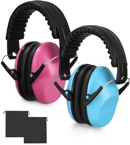 Cexovo Cuffie Antirumore Bambini 2 Pezzi Cuffie Antirumore Bambini Forti Cuffie Comode Pieghevoli Regolabili per Ragazzi e Ragazze dai 3 ai 16 Anni con 2 Pezzi di Borsa di Stoccaggio