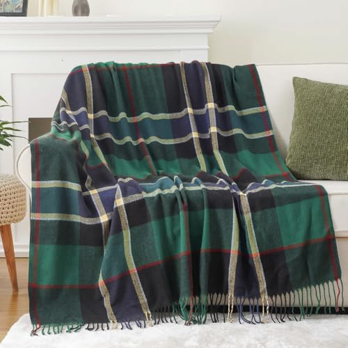 BATTILO HOME Forest Green Plaid Throw Blanket for Sofa - Christmas Plaid Blanket Buffalo Checkered Blankets - Lightweight Farmhouse Outdoor Throw Blankets for Bed Couch, 127x152cm