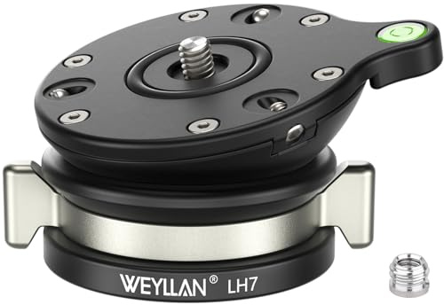 Leveling Head Tripod Leveling Base for Camera Tripod Leveler Aluminum Alloy Tripod Head Mount WEYLLAN LH7 Camera Head with 1/4'' to 3/8 Screw Compatible with DSLR Cameras Max Load 10kg/22lbs