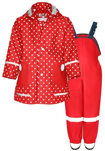 Playshoes Regen-Set Regenlatzhose regndräkt, färgade röda prickar, 104 (2 pack) unisex, barn och tonåringar, Färgade röda prickar, 104