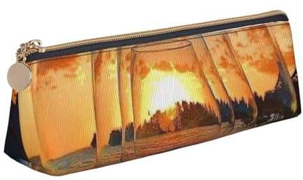 Hgbbdyyjj Verre à vin dans le coucher du soleil personnalisé imprimé multifonction grande capacité triangulaire sac de rangement papeterie en cuir, blanc, Taille unique, Organiseur de sac