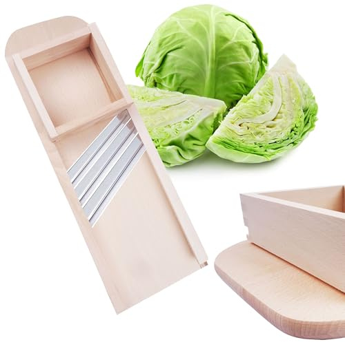 BAUSTER® Krauthobel aus Buchenholz mit Edelstahlklingen – Traditioneller Gemüsehobel für Weißkohl, Rotkohl & Sauerkraut – In verschiedenen Ausführungen erhältlich (3 Messern + Schlitten)