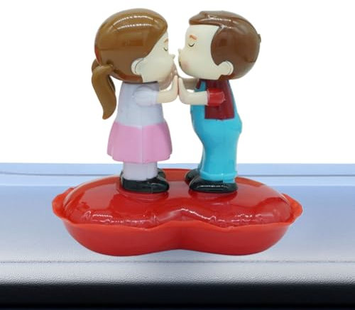 Nevalerra Decorazioni per cruscotto auto, giocattolo solare con movimento, figure di coppia con testa mobile, set di accessori per auto, decorazione da scrivania per dashboard, scheda