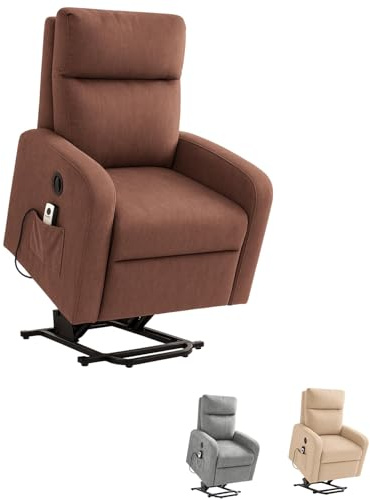Paluplus Poltrona Dynamica Motorizzata Reclinabile e Massaggiante, Misura 74x77x110 cm, Poltrona in Tessuto Traspirante con Poggiapiedi, Alzapersona Automatica e 2 Ruote, Design Elegante -40 (Marrone)