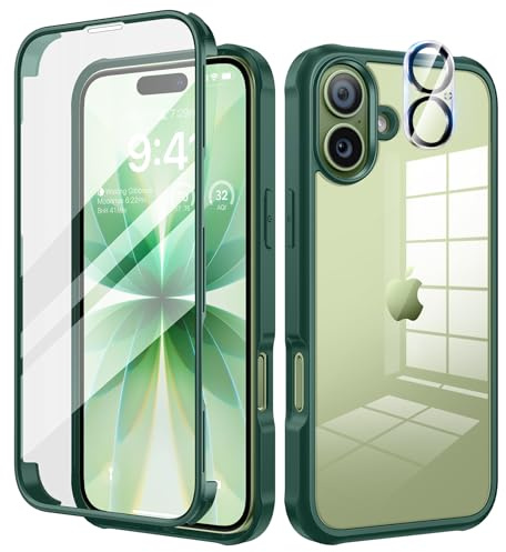 seacosmo für iPhone 17 Hülle mit eingebautem Panzerglas Displayschutz und Kamera Schutzfolie [9H HD], 360 Grad Handyhülle Ganzkörper Stoßfeste iPhone 17 schutzhülle - Grün