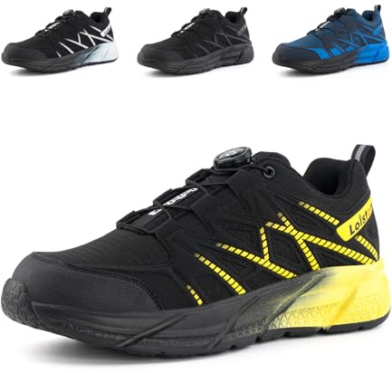 Loiston Scarpe Antinfortunistiche Uomo Donna Scarpe da Lavoro S1 S2 S3 Scarpa Antinfortunistica con Punta in Acciaio Leggere Traspiranti Scarpe Sicurezza Giallo EU42