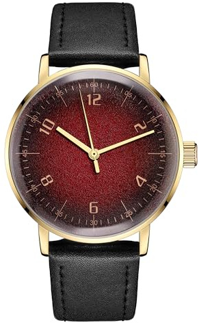 Boyarca Vintage mekanisk klocka med välvd glasklocka spegel och 40 mm fodral, avslappnad och minimalistisk manuell lindning mekanisk armbandsur för män och kvinnor, guld Röd