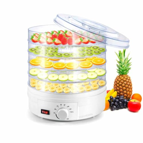 YIGECHENXIN Deshidratador de Verduras Ajustable de 8 Niveles, 280X280x320 mm, 5 bandejas apilables, secador de Carne doméstico Inteligente, 220V 110V, deshidratación precisa (Blanco),220V