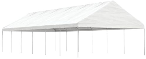 HETFTJN Pavillon 13,38x5,88x3,75 m Gartenpavillon Weiß PE Dach mit verzinktem Stahlrahmen, robuster Partyzelt Shelter für Grillen, Feiern und Camping, 2 m Seitenhöhe
