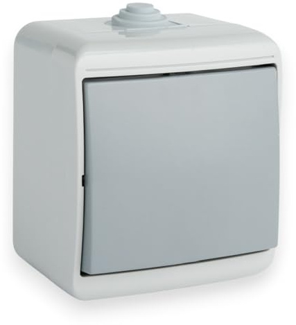 Interruptor basculante de superficie, IP44, 16 A, 230 V, interruptor de luz horizontal, interruptor basculante individual, interruptor de control basculante para ambientes húmedos, interruptor de