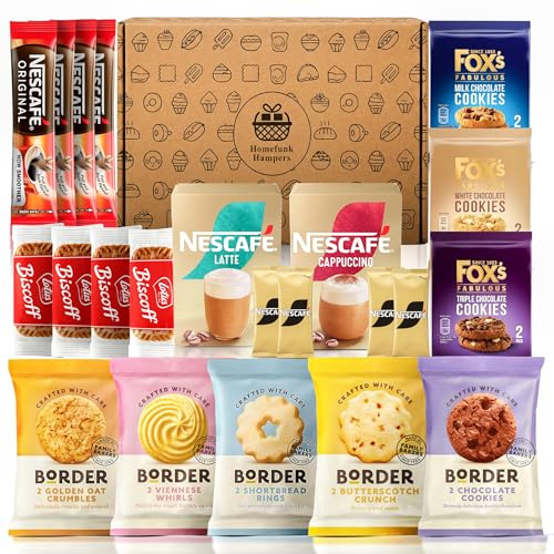 Coffee and Biscuits Hamper Gift Set – Luxury Coffee Hamper includes 32x Items Biscuits and Premium Sachets | Gift Set for Women & Men Birthday Gift For Caffeine Lovers