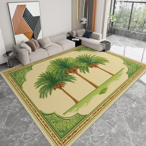 Non-Slip Area Rug 120 x 180 cm Victorian Frame Date Palm Tree, Beige Short Pile Rug Living Room Soft Rectangle Bedroom Home Decor Carpet Machine Washable Carpet