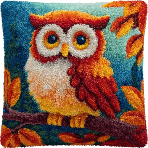 Taxpy Knüpfkissen-Set Eule Teppich-Set Für Anfänger,Knüpfset Für Anfänger Erwachsene Oder Kinder 43 X 43 Cm