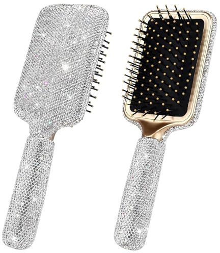 Brosse à cheveux vintage Brosse à palette en strass de luxe avec coussin d'air de massage Outil cheveux bling-bling pour femmes tous types 9, 7 pouces Vintage