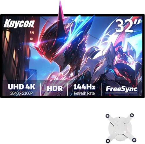 Kuycon P32K 32 Pulgadas Monitor de Juegos 4K UHD - 144Hz, 1ms MPRT, IPS Black, HDR10, Compatible con G-Sync y AMD FreeSync, HDMI 2.1,Montaje, Visión Angular de 178° (Minimalista - sin Soporte)