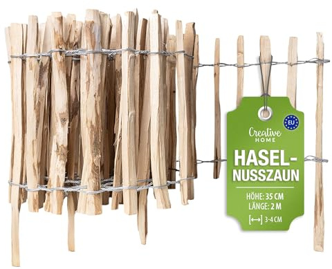 Creative Home trästaket 35cm högt och 2m långt | hasselnötsstaket | rullstaket | lamellavstånd 3-5 cm | trädgårdsstaket Perfekt som gräsmatta kantning blomsterbädd kantning gjord av hasselnöt