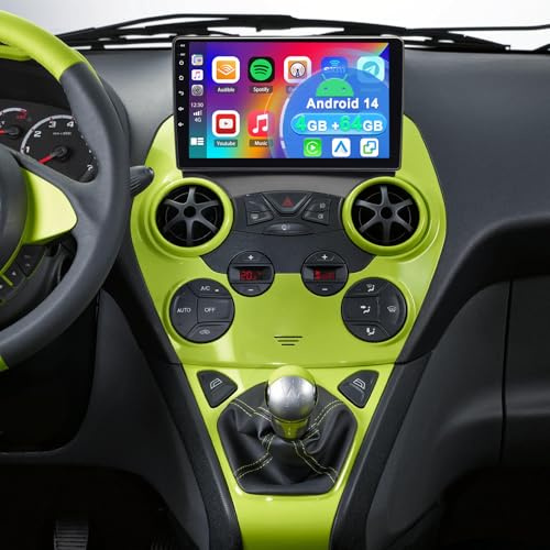 4+64G Android 14 Autoradio für Ford Ka 2008-2014 mit kabellosem Carplay Android Auto, 9 Zoll Touchscreen Auto Stereo Display Player Radio GPS Navigation Head Unit mit FM RDS SWC MirrorLink SplitScreen