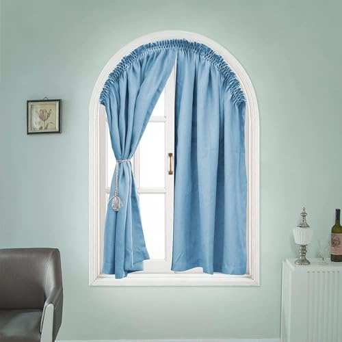 Arch Window Curtains Half Circle Arc for Door Arch - Semicircle Shades (Blue)