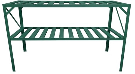Greenhouse Staging Shelving Aluminium With Steel Legs Free Standing 1 2 Or 3 Tier Green Or Silver (Green - 2 Tier Staging Bench)