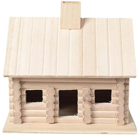 7.7x5.9x7.3'' Breathable & Light-Transmitting Paulownia Log Cabin Bird House, Smooth Polished Hanging Wood Bird House for Birds Taking Shelter