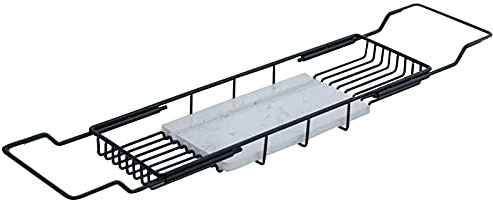 Bathtub Table Shelf Chrome Plated Steel Caddy Tray, Polished Bathtub Caddy for Shower & Bath, Phone, Pad, Book Holder, Goblet Holder, Caddy Rack, Table Tray,White