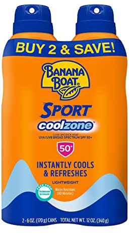 Banana Boat Sport Cool Zone SPF 50 Sunscreen Spray Twin Pack | Spray Sunscreen SPF 50, Sunblock, Oxybenzone Free, 6oz each