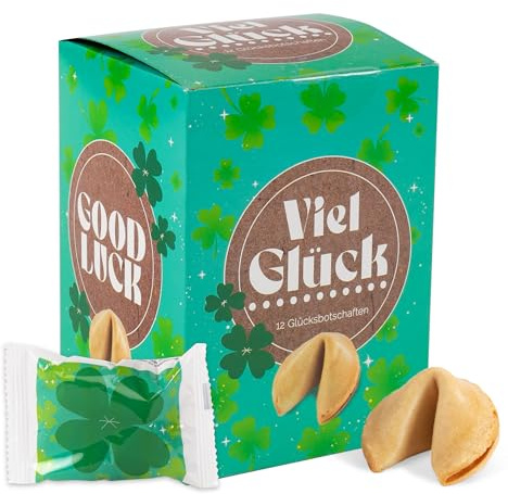 FOOD crew 12 Glückskekse „Viel Glück” - Glückskeks als kleiner Glücksbringer für Familie, Freunde, Kollegen - Viel Glück Geschenke - Glückskekse Silvester - nettes Mitbringsel oder Gastgeschenk