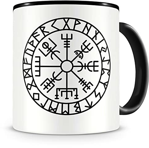 Samunshi® Vegvisir mit Runen A Tasse für Kaffe oder Tee Geschenk für Vikinger Wikinger Germanen Fans Kaffeetasse Kaffeepot Teetasse Lustige Tassen zum Geburtstag schwarz Keramik 300ml