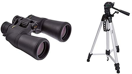 Nikon Aculon A211 10-22X50 Binocolo, Nero & Amazon Basics - Treppiede leggero estensibile fino a 1,52 m, con custodia