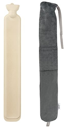 Kufl Lång gummivarmvattenflaska med grått överdrag för nacke, axel och mage (grå)