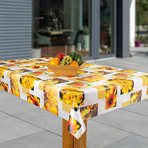 laro Wachstuch-Tischdecke Abwaschbar Garten-Tischdecke Wachstischdecke PVC Plastik-Tischdecken Eckig Meterware Wasserabweisend Abwischbar, Muster:Maya Sommerblume - gelb, Größe:100x200