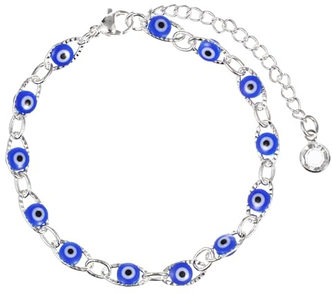 Holibanna Armband Mit Nazar Für Frauen Böser Blick Türkischer Blauer Augen Charm Handgelenkschmuck Versilbert Handgefertigt 8.5 Zoll