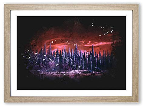 Cypress Trees Paint Splash Framed Print | A2 Oak Framed Wall Art | Ready to Hang | Modern Floral Picture | Living Room Bedroom Lounge Office