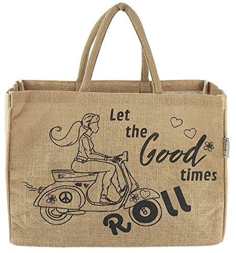 Domelo Einkaufskörbe. Bedruckte Einkaufstasche. Jute Tasche groß. Korbtasche, wasserabweisenden Strandtasche. Jutetaschen Shopper als Shopping bag. Nachhaltige Tragetasche (Roller)