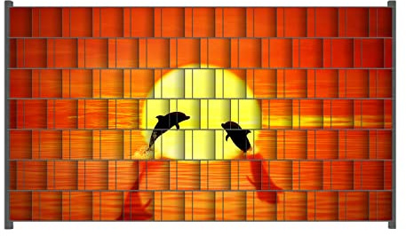 Wallario Zaun Sichtschutz Windschutz für EIN- und Doppelstabmattenzäune in der Größe Breite 2,50m x Höhe 1,40m, Motiv: Delphine im Sonnenuntergang