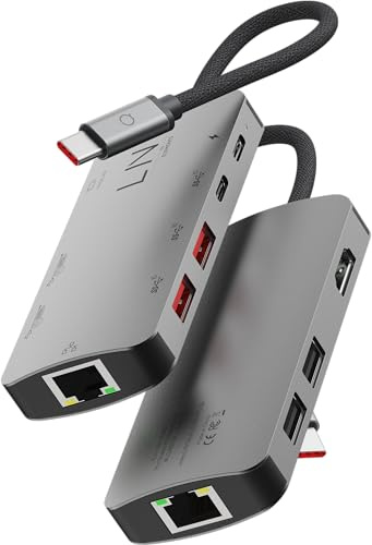 LINQ Connects Hub Pro Multiport 8 en 1 USB-C (Vídeo 8K / Audio 7.1 Surround), USB-C, HDMI, Ethernet, lectores de Tarjetas SD y microSD, USB 3.1 hasta 10 Gbps, Gris