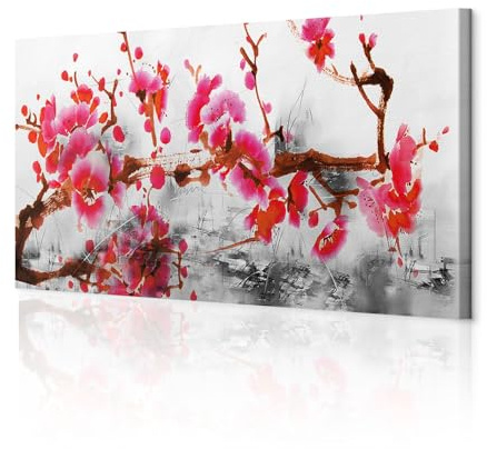 decomonkey Impression sur Toile structurée Cerisier 120x40 1 Pièce | Tableau decoration murale, Cadre en Bois, Photo, Peinture sur Toile, Maison, Fleur de cerisier du japon, Déco Salon